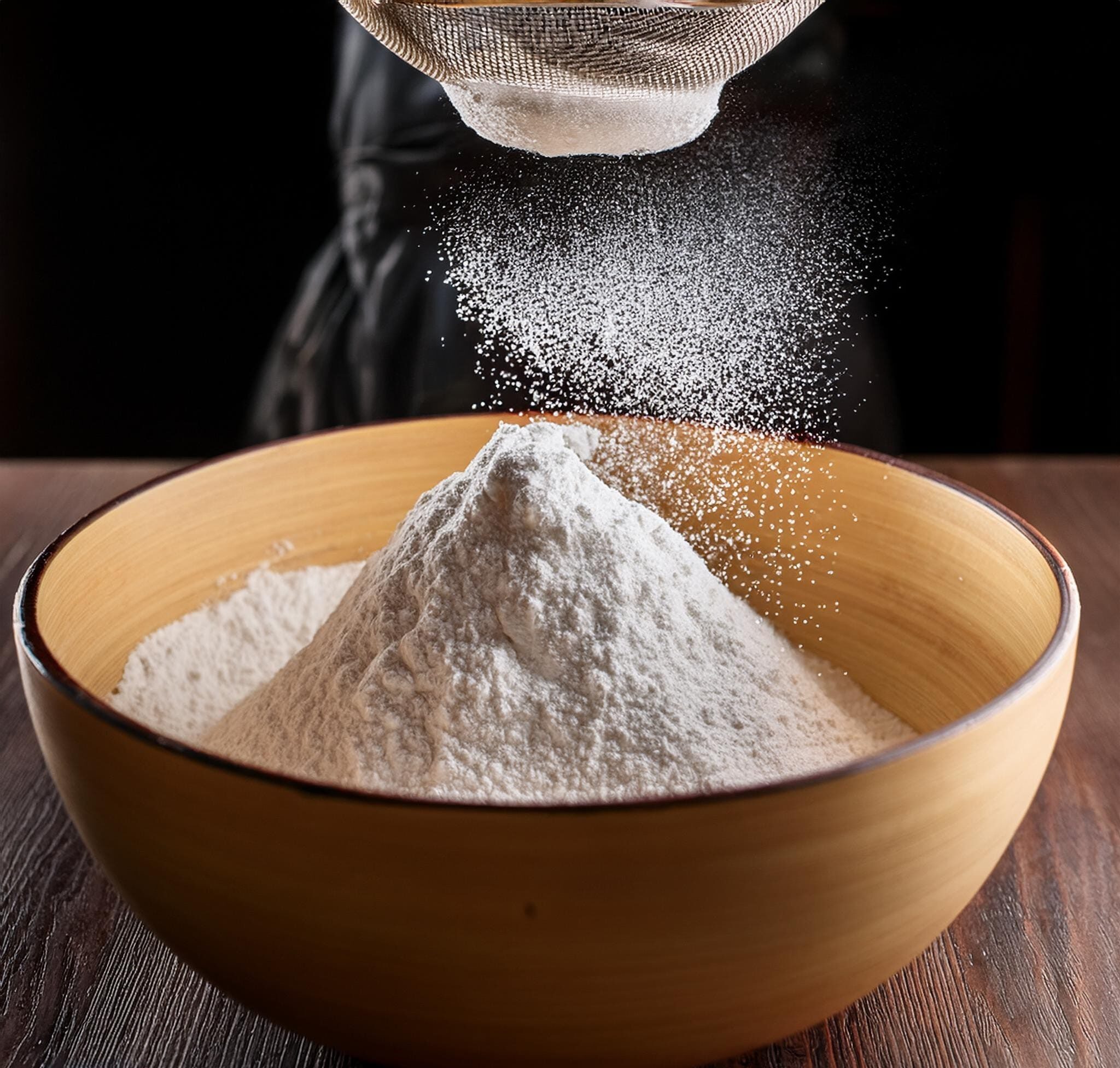 Classic Banana Bread Recipe A photo of a large mixing bowl with flour baking soda, and salt being sifted together with a whisk