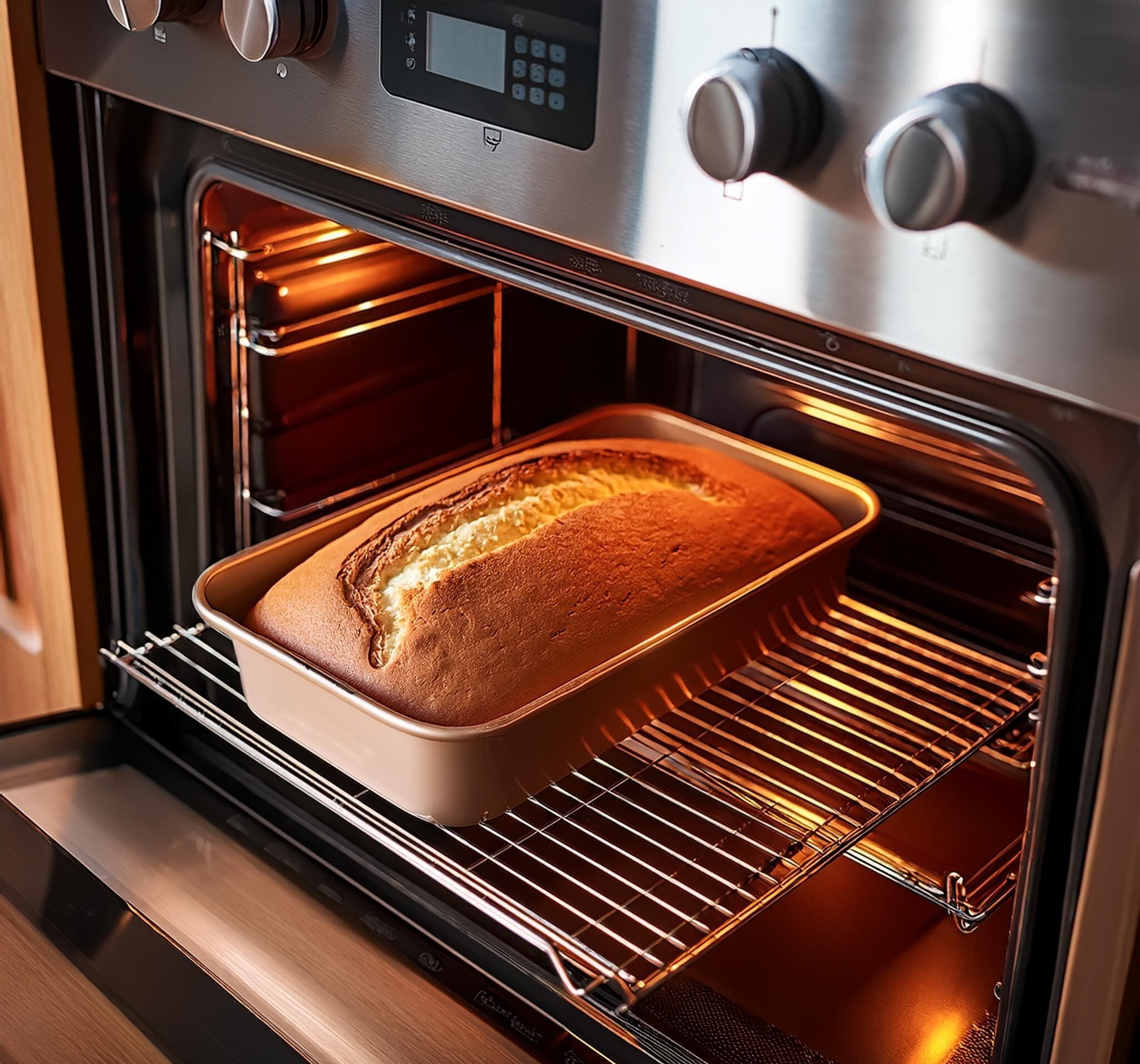 Classic Banana Bread Recipe A photo of an oven being preheated to 350°F, with a greased loaf pan on the counter beside it