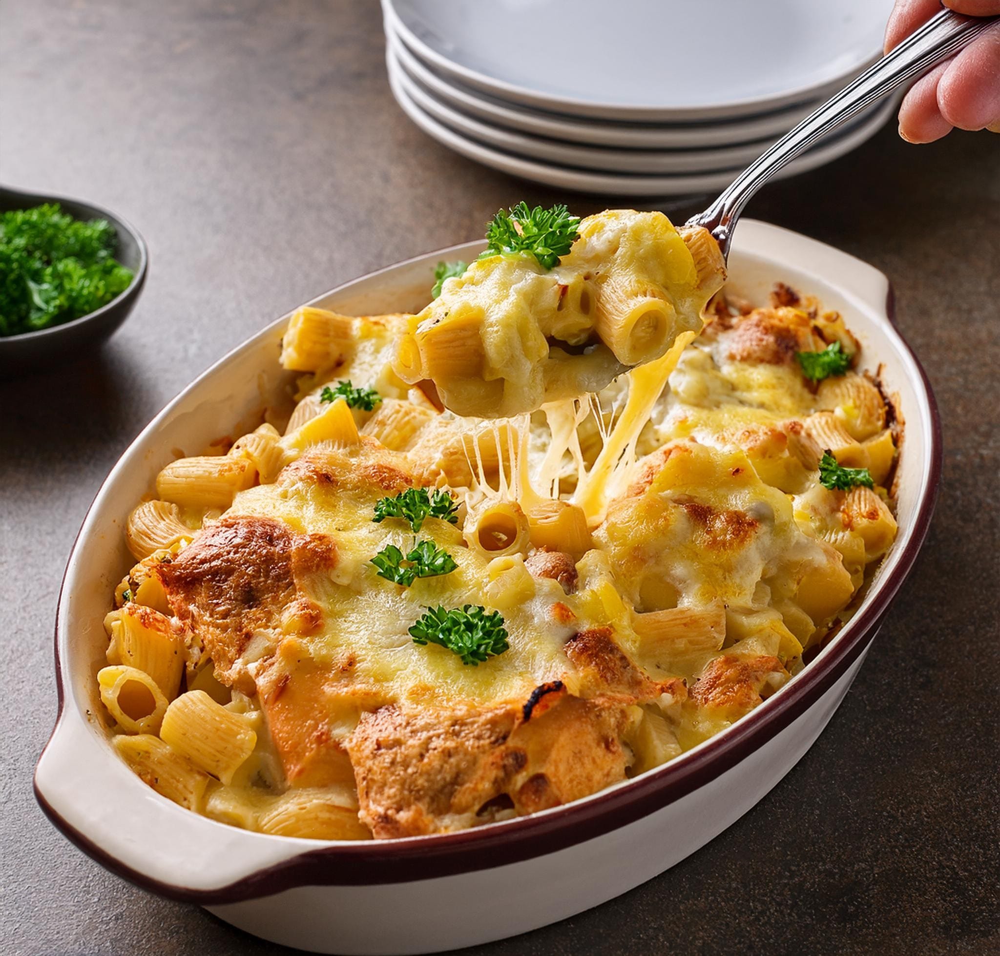 Chicken Pot Pie Pasta Bake Recipe The final baked Chicken Pot Pie Pasta Bake